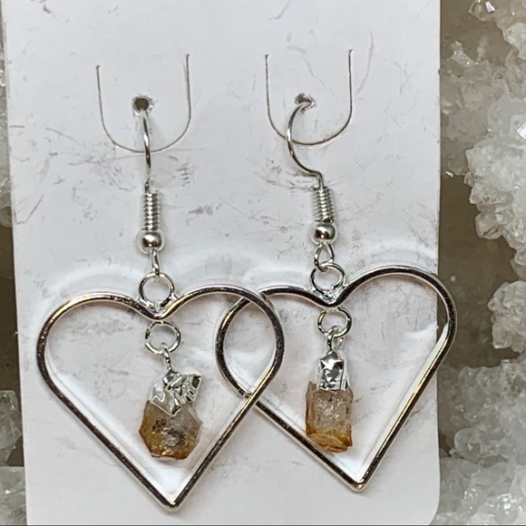 Heart Shaped Citrine Point Earrings - Picture 3 of 16